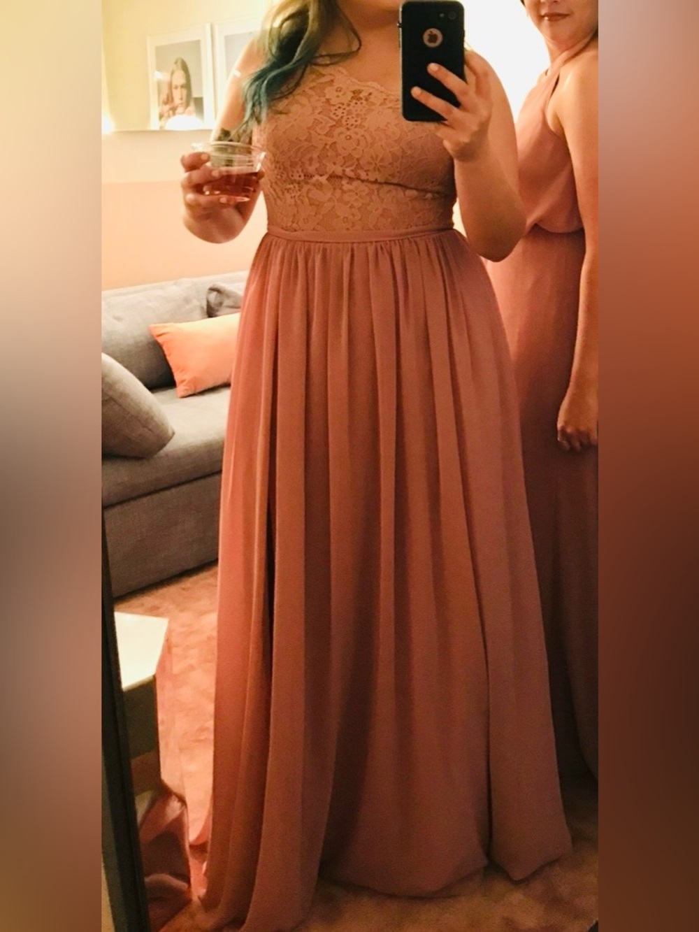 Elegant Mauve Lace-Top Maxi Dreas for Women - Picture 3 of 7